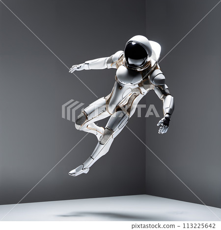 An astronaut clad in a meticulously designed white space suit. 113225642