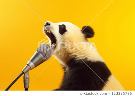 Singing Panda with Microphone on Stage 113225786