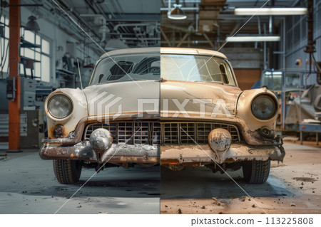 Vintage Car in a Mechanic's Garage 113225808