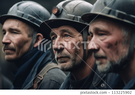Solemn Coal Miners Portrait 113225902