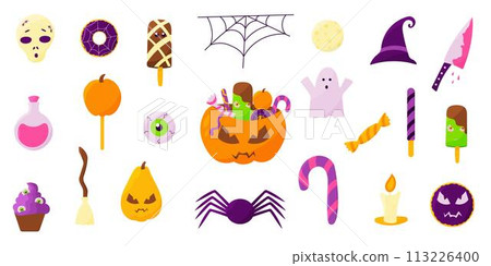 halloween pumpkin sweets skull bones set elements halloween pumpkin sweets skull bones set elements 113226400