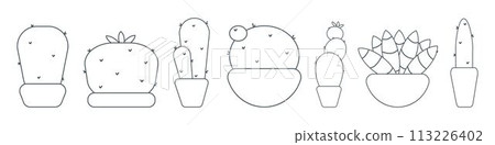 cactus needles pot line doodle set elements cactus needles pot line doodle set elements 113226402