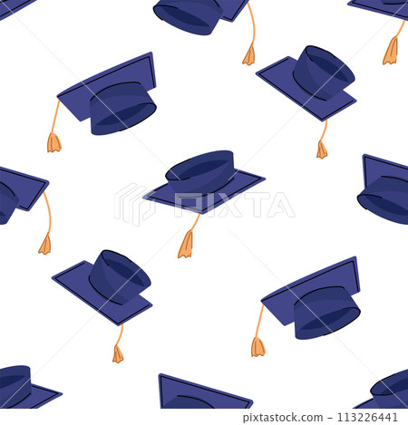 A seamless pattern with blue graduation caps. 113226441