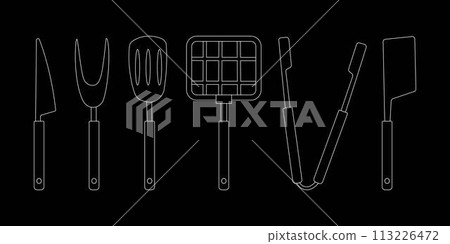 kitchen utensils bbq grill cook line doodle kitchen utensils bbq grill cook line doodle 113226472