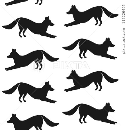 Vector seamless pattern of flat fox silhouette Vector seamless pattern of flat fox silhouette 113226495