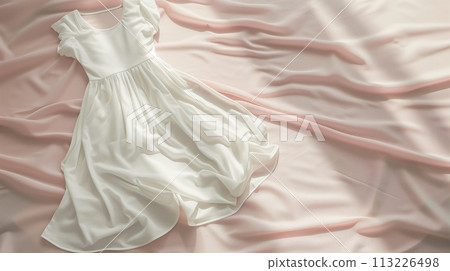 Mockup of white women cotton dress on pink background. Layout mock up ready for your design preview. Mockup of white women cotton dress on pink background. Layout mock up ready for your design preview. 113226498
