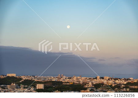 Morning scenery with a standing moon Morning scenery with a standing moon 113226856