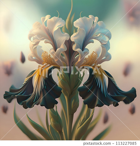 beautiful art pale green iris flower against soft pale background. Digital artwork. close up. paint style. Ai genarated beautiful art pale green iris flower against soft pale background. Digital artwork. close up. paint style. Ai genarated 113227085