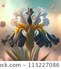 beautiful art pale blue iris flower against soft pale background. Digital artwork. close up. paint style. Ai genarated 113227086