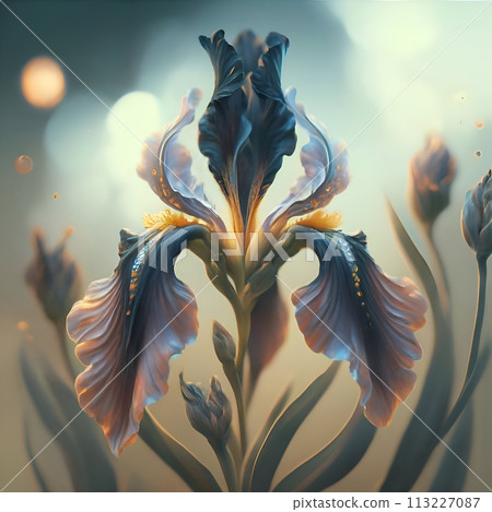 beautiful art pale blue iris flower against soft pale background. Digital artwork. close up. paint style. Ai genarated beautiful art pale blue iris flower against soft pale background. Digital artwork. close up. paint style. Ai genarated 113227087