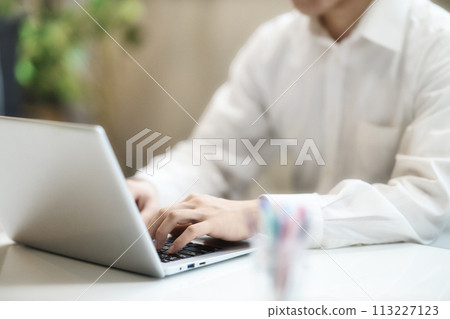 操作計算機的商人的手 113227123