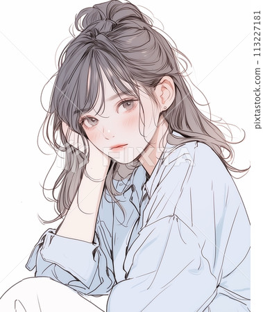 襯衫時尚/女性插畫《AI生成圖像》 113227181