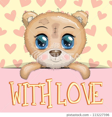 Love you valentine's day greeting card with animal. Cute hero with beautiful eyes, expressive 113227396