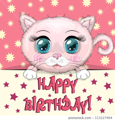 Happy birthday cards with animals. Cute hero with beautiful eyes Happy birthday cards with animals. Cute hero with beautiful eyes 113227404