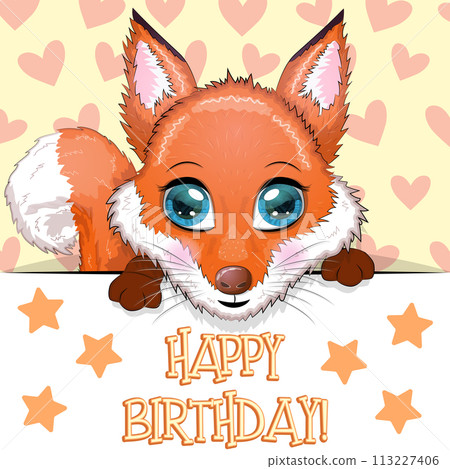 Happy birthday cards with animals. Cute hero with beautiful eyes Happy birthday cards with animals. Cute hero with beautiful eyes 113227406