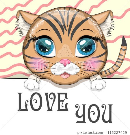 Love you valentine's day greeting card with animal. Cute hero with beautiful eyes, expressive 113227429