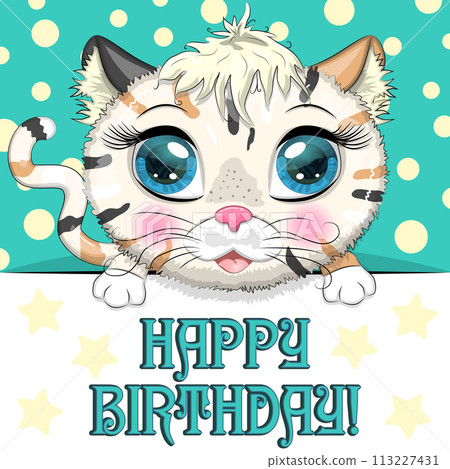 Happy birthday cards with animals. Cute hero with beautiful eyes Happy birthday cards with animals. Cute hero with beautiful eyes 113227431