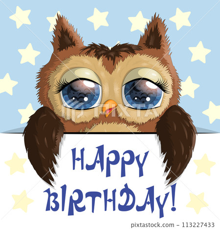 Happy birthday cards with animals. Cute hero with beautiful eyes Happy birthday cards with animals. Cute hero with beautiful eyes 113227433