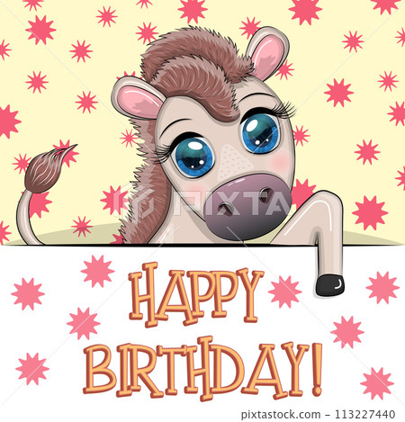 Happy birthday cards with animals. Cute hero with beautiful eyes 113227440