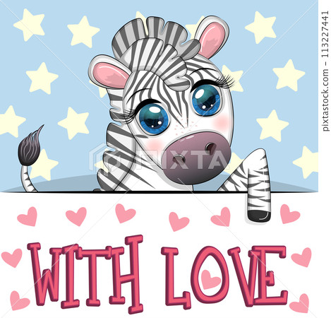 Love you valentine's day greeting card with animal. Cute hero with beautiful eyes, expressive 113227441