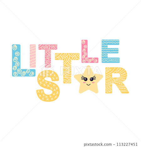 Cute face of an animal with lettering. Childish print for nursery in a Scandinavian style. baby posters, cards, clothes 113227451
