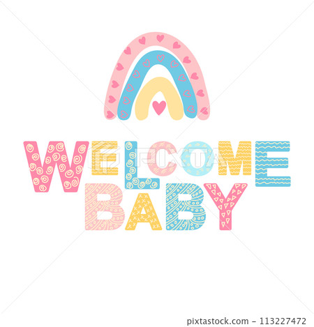 Cute face of an animal with lettering. Childish print for nursery in a Scandinavian style. baby posters, cards, clothes 113227472