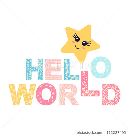 Cute face of an animal with lettering. Childish print for nursery in a Scandinavian style. baby posters, cards, clothes Cute face of an animal with lettering. Childish print for nursery in a Scandinavian style. baby posters, cards, clothes 113227493