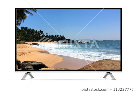 Smart TV with tropical beach on screen Smart TV with tropical beach on screen 113227775
