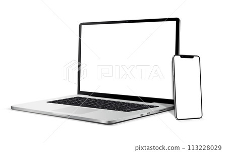 Laptop, smartphone with blank screen mockup 113228029
