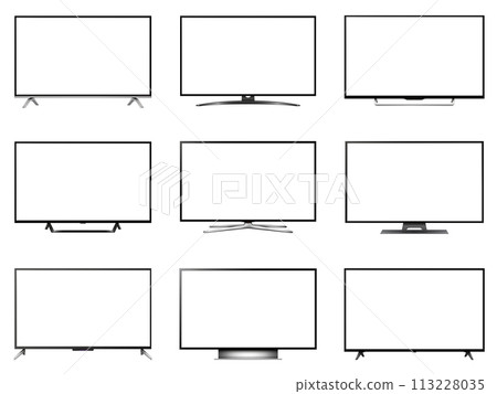 Television and computer display set with blank screen. Realistic display screen mockup. 113228035