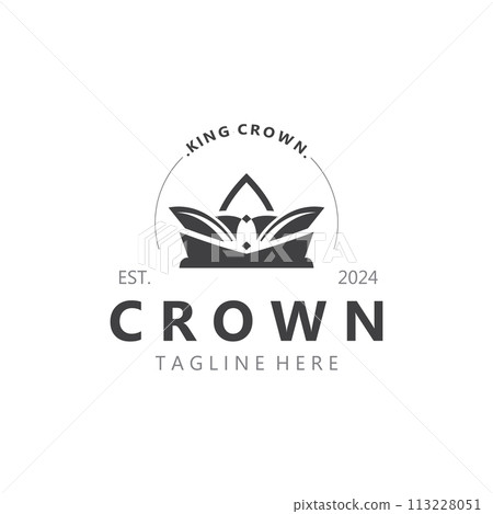Crown logo simple design template. Vintage Crown Logo Royal King Queen concept symbol logotype Crown logo simple design template. Vintage Crown Logo Royal King Queen concept symbol logotype 113228051