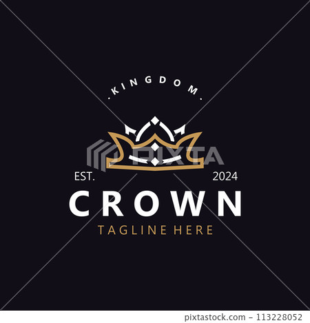Crown logo simple design template. Vintage Crown Logo Royal King Queen concept symbol logotype Crown logo simple design template. Vintage Crown Logo Royal King Queen concept symbol logotype 113228052