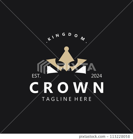 Crown logo simple design template. Vintage Crown Logo Royal King Queen concept symbol logotype 113228058