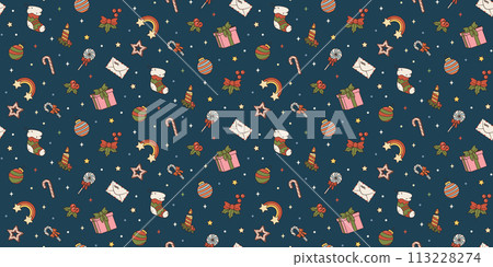 Groovy Seamless pattern with Christmas symbols Groovy Seamless pattern with Christmas symbols 113228274