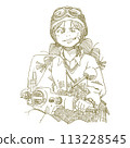 Line drawing illustration of a girl riding a scooter 113228545