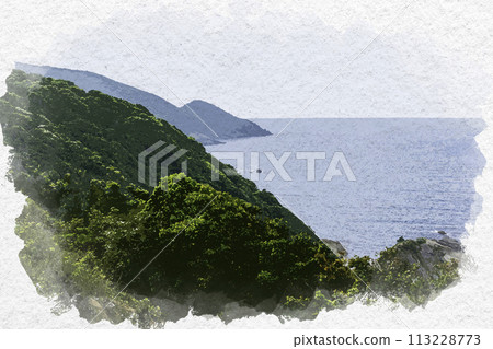 Watercolor style Mihonoseki Lighthouse Jizozaki Matsue City, Shimane Prefecture 113228773