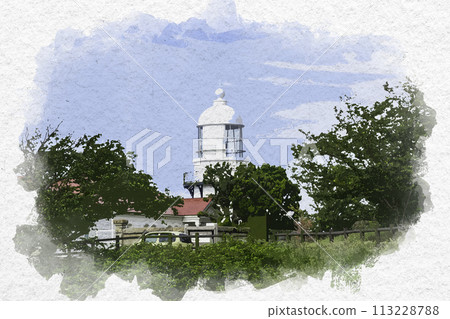 Watercolor style Mihonoseki Lighthouse Matsue City, Shimane Prefecture Watercolor style Mihonoseki Lighthouse Matsue City, Shimane Prefecture 113228788