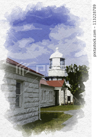Watercolor style Mihonoseki Lighthouse Matsue City, Shimane Prefecture 113228789