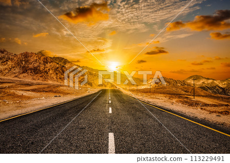 Road in Himalayas with mountains 113229491