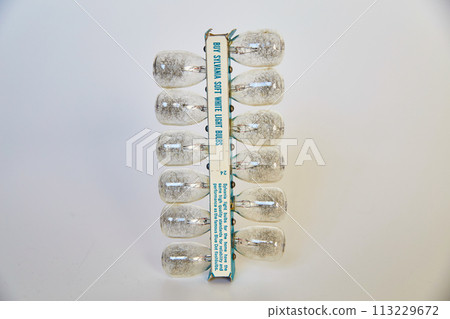 Vintage Soft White Light Bulbs in Packaging - Studio Shot 113229672
