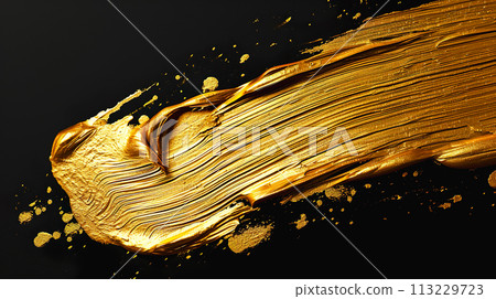 Gold oil paint brush strokes background on black 113229723