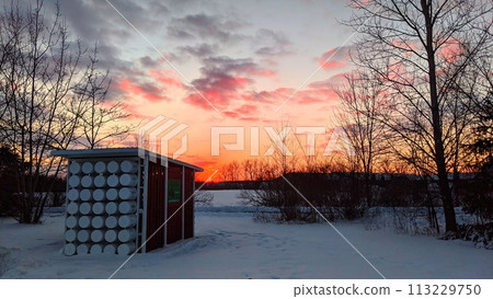 Winter Sunset at Eco-Friendly Composting Facility, Snow-Covered Landscape Winter Sunset at Eco-Friendly Composting Facility, Snow-Covered Landscape 113229750