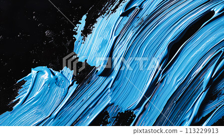 Blue oil paint brush stroke background on black background 113229913