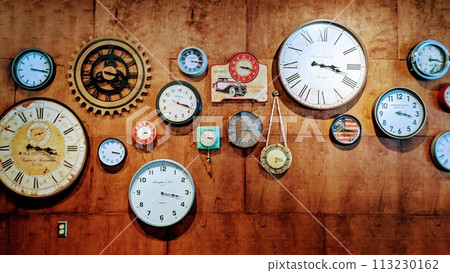 Eclectic Clock Wall Decor in Rustic Interior 113230162