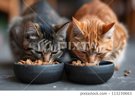 Cats eating together 1 AI-generated image 113230663