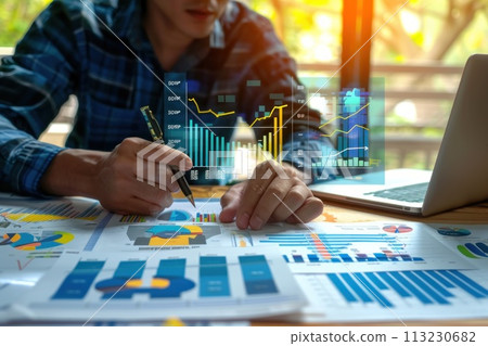 Businessman draw growth graph and progress of business. Generative AI 113230682