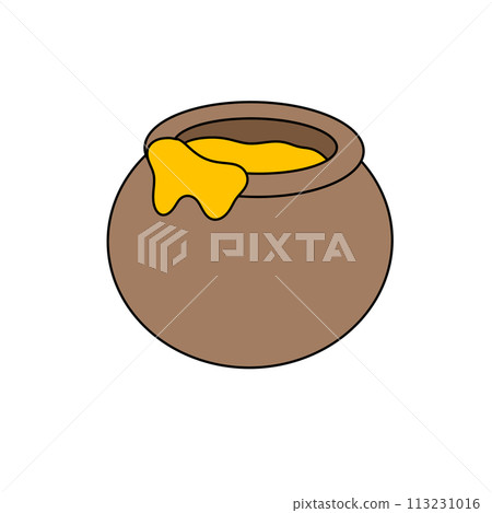 A cartoonish image of a honey jar with a yellow liquid dripping from it A cartoonish image of a honey jar with a yellow liquid dripping from it 113231016