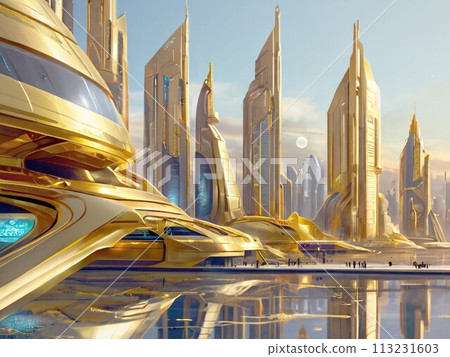 Gold City buildings towering over the bay Gold City buildings towering over the bay 113231603