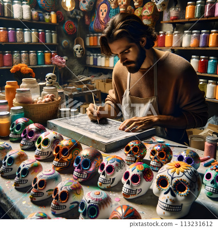 A craftsman's shop dedicated to the Day of the Dead. 113231612