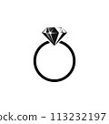 Diamond engagement ring icon . Ring with gemstone. Ring Diamond Engagement. Wedding ring with diamond icon isolated vector illustration 113232197